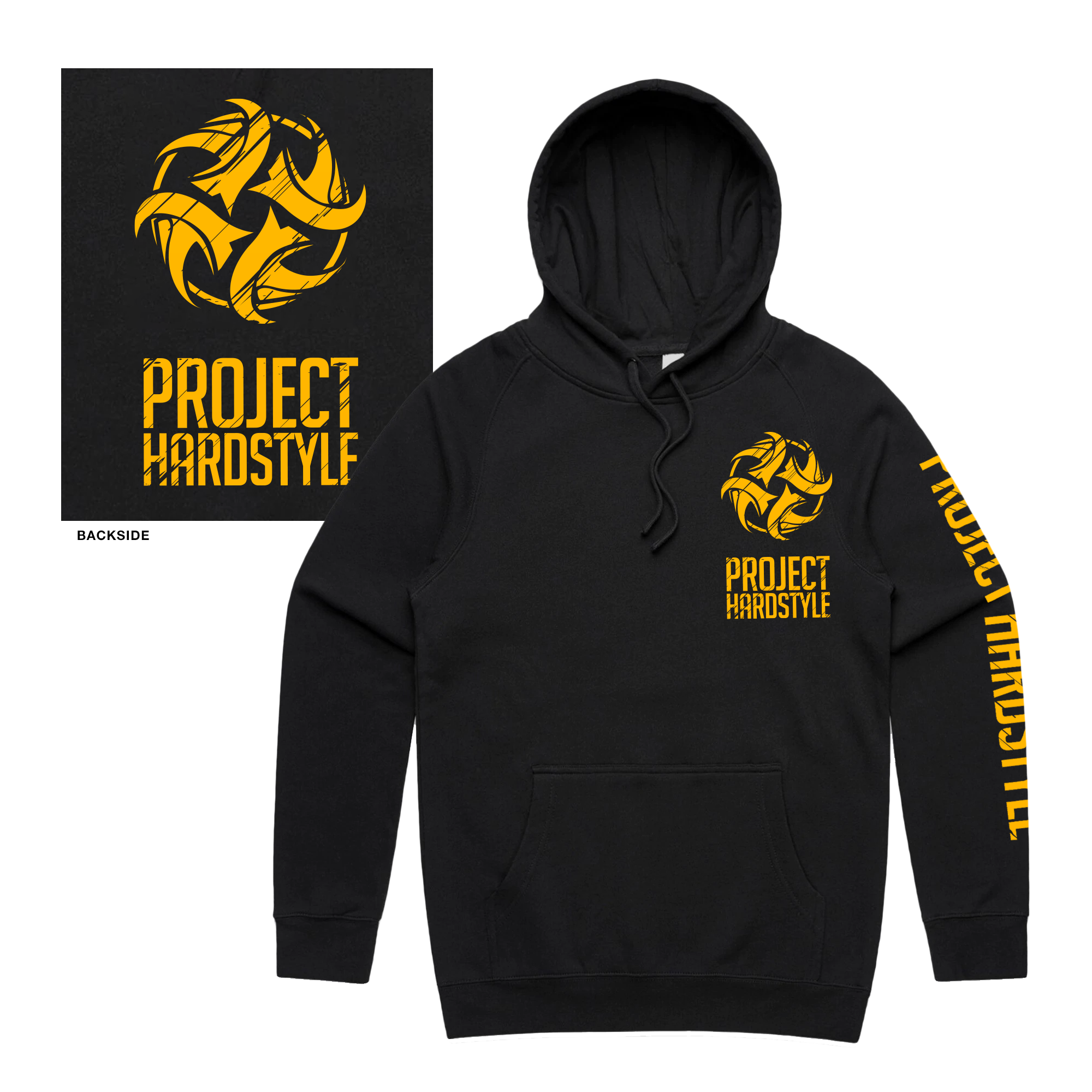 Black with Gold print Project Hardstyle Hoodie