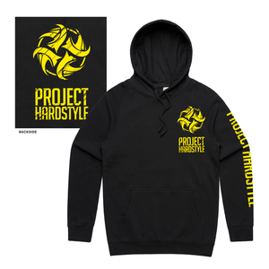 Black with yellow print Project Hardstyle Hoodie